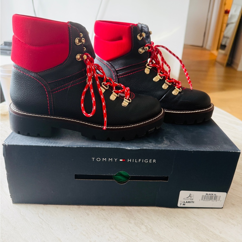 Tommy Hilfiger Black and Red Hiking Boots